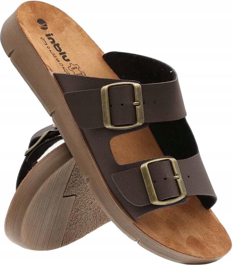 Inblu Heren Slippers IN-CM-28 Comfortabele Bruine Leren