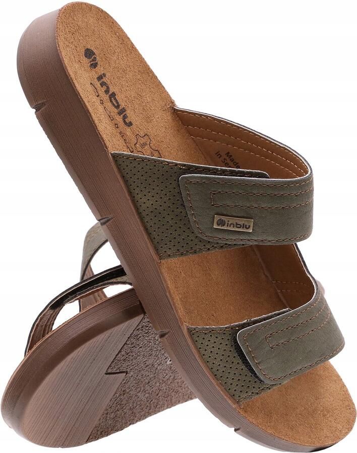 Inblu Heren Slippers IN-CM-35 Groen Olijf Leer