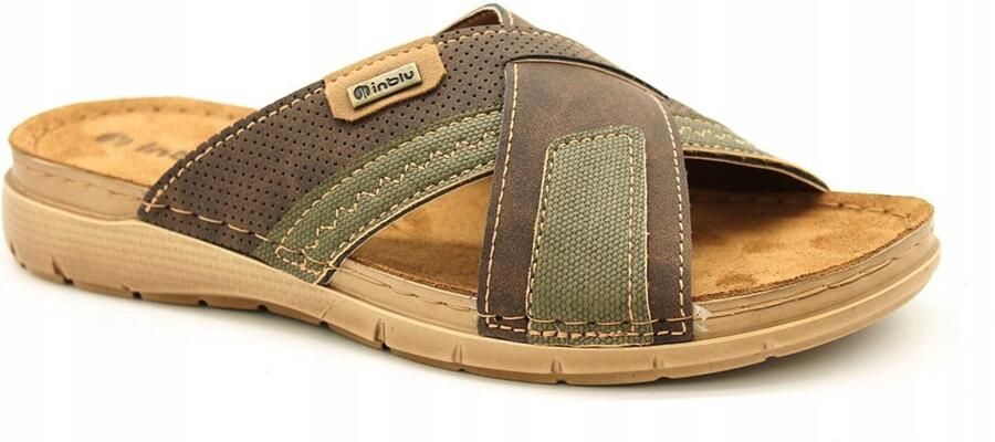 Inblu Heren Slippers Leer Bruin VITN1
