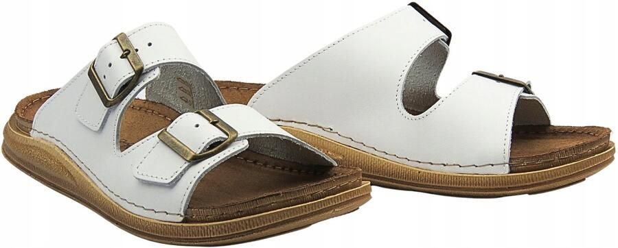 Inblu Heren Slippers Wit Leer Verstelbare Banden