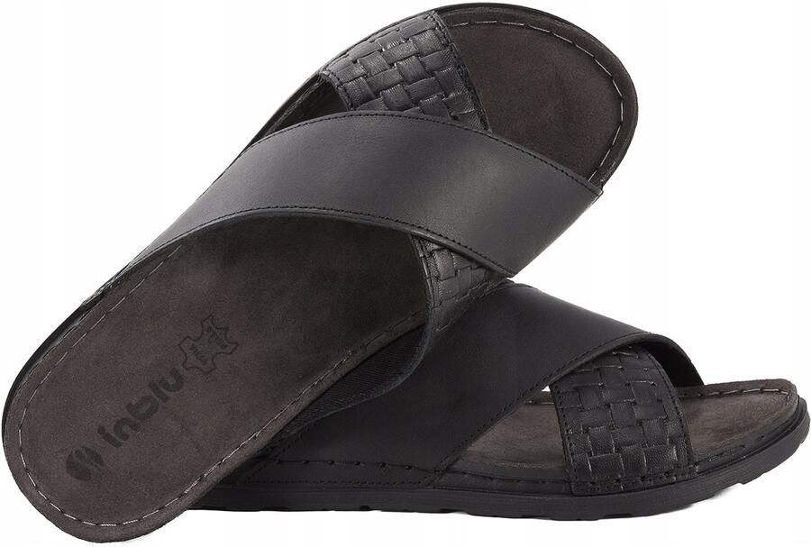 Inblu Heren Slippers Zwart Leer Comfortabele Instappers