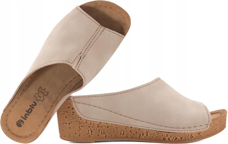 Inblu Dames Klompjes NG-02 met Leren Inlegzool Wedge Hak Beige