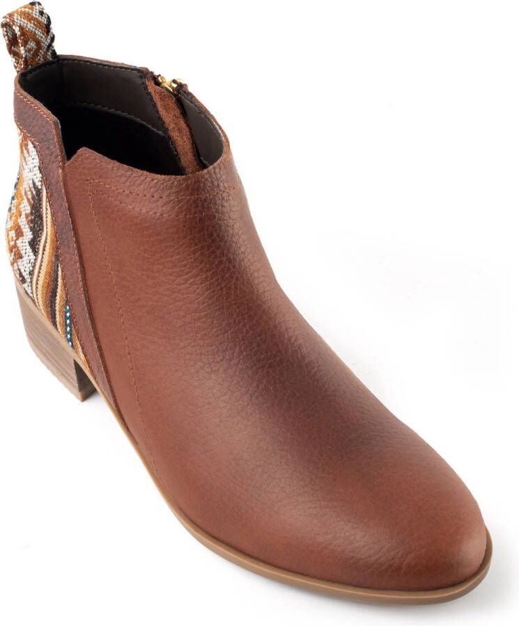 Inkkas Brown leather Bootie Dames Enkellaars Suede Old Western Print Rubberzool