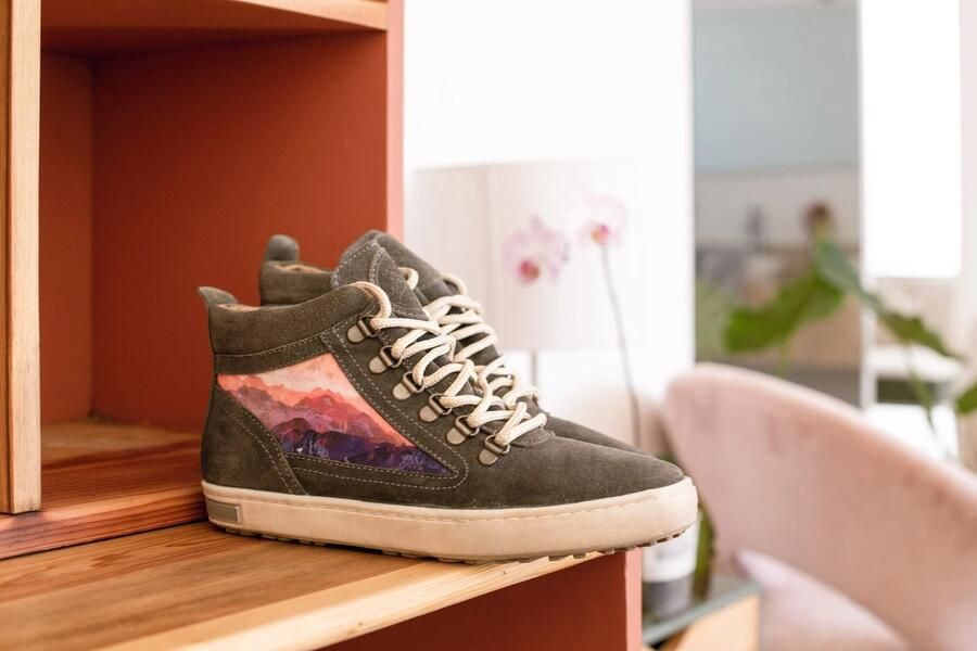 Inkkas Andes Camping Boot dames sneaker comfortabele suède leren hiking boot met Andes-bergprint paars roze