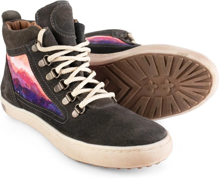 Inkkas Andes Camping Boot dames sneaker comfortabele suède leren hiking boot met Andes-bergprint paars roze