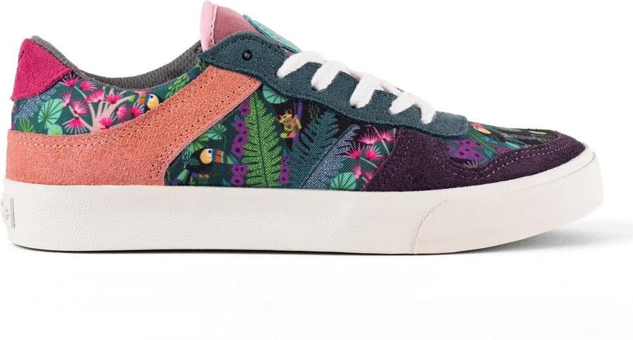 Inkkas Bahia Ace Low Top dames sneaker comfortabele suede low top sneaker met jungle print groen paars oranje
