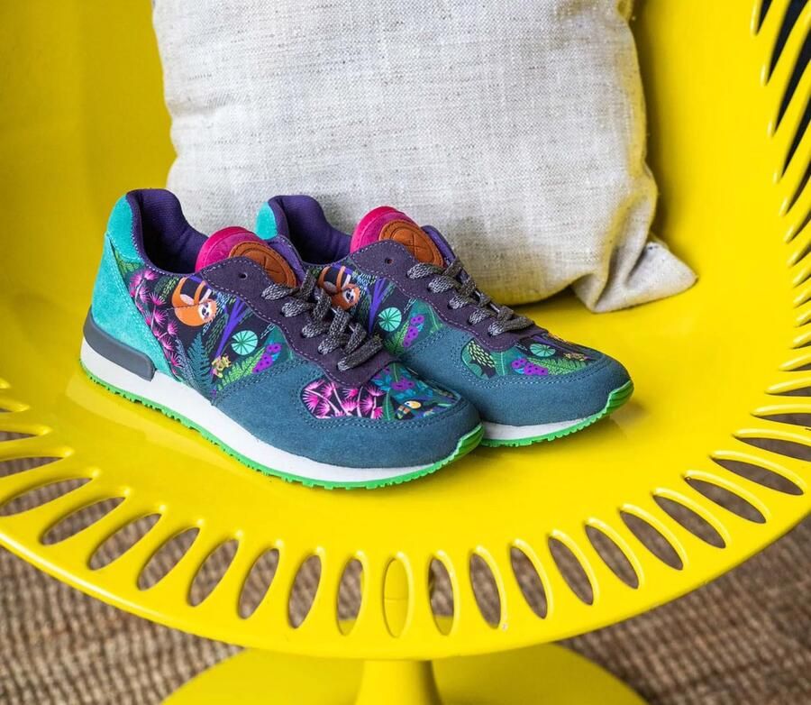 Inkkas Bahia dames sneaker comfortabele suède sneaker met jungleprint groen paars oranje - Foto 2