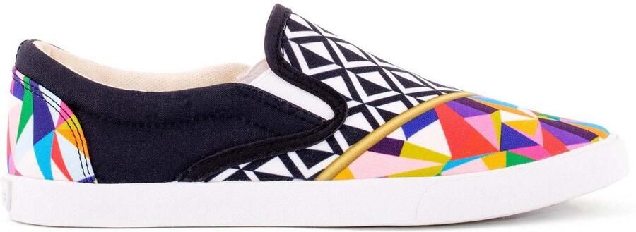 Inkkas Blake dames Vegan Slip On kleurrijke slip-on sneaker met geometrische print zwarte zijkant lichtgewicht canvas & 100% Vegan