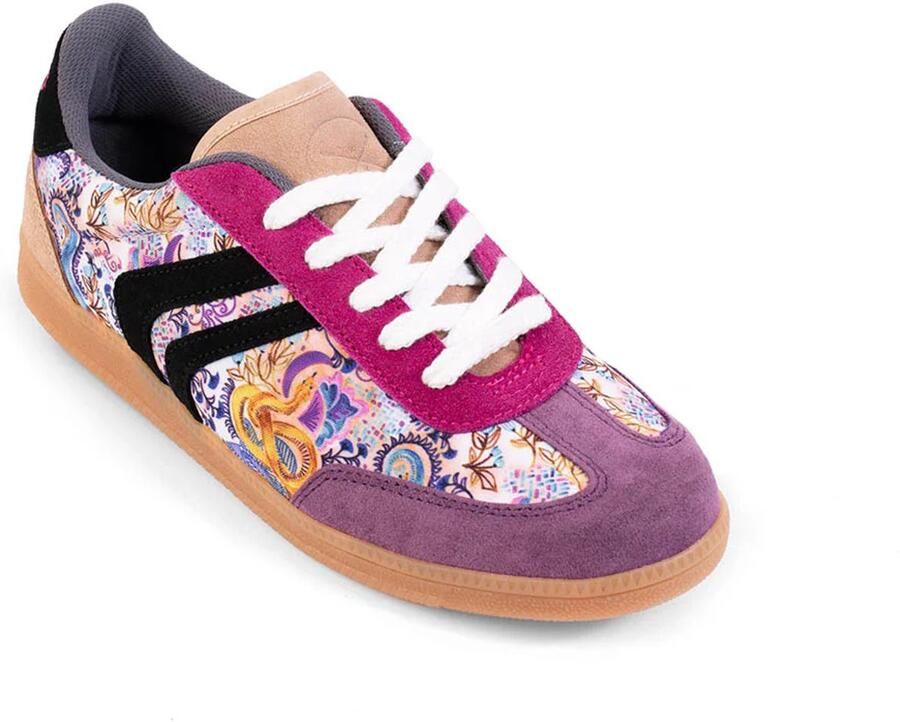 Inkkas Bussi Tennis lage retro sneaker met art nouveau print en slangmotief