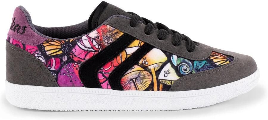 Inkkas Chanterelle Vegan dames tennis sneaker low top Vegan sneaker met paddenstoelenprint paars geel groen 100% Vegan