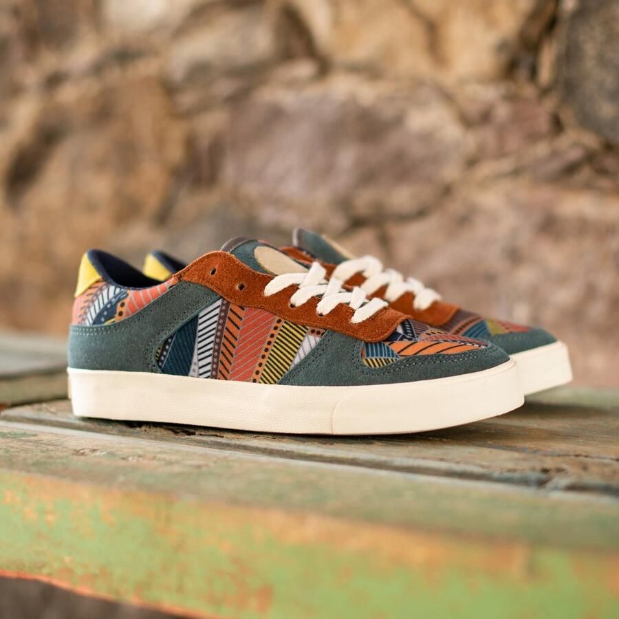 Inkkas Cyprus Ace Low Top dames sneaker comfortabele suède low top sneaker met bergdesign aardetinten turquoise
