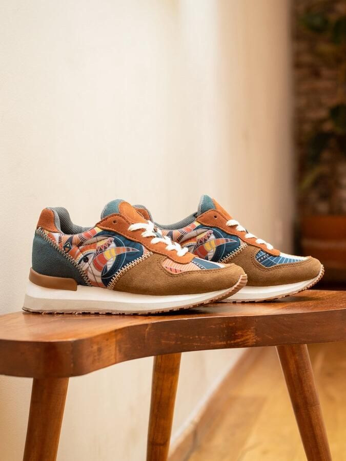 Inkkas Cyprus dames sneaker comfortabele suède sneaker met bergdesign aardetinten turquoise - Foto 3