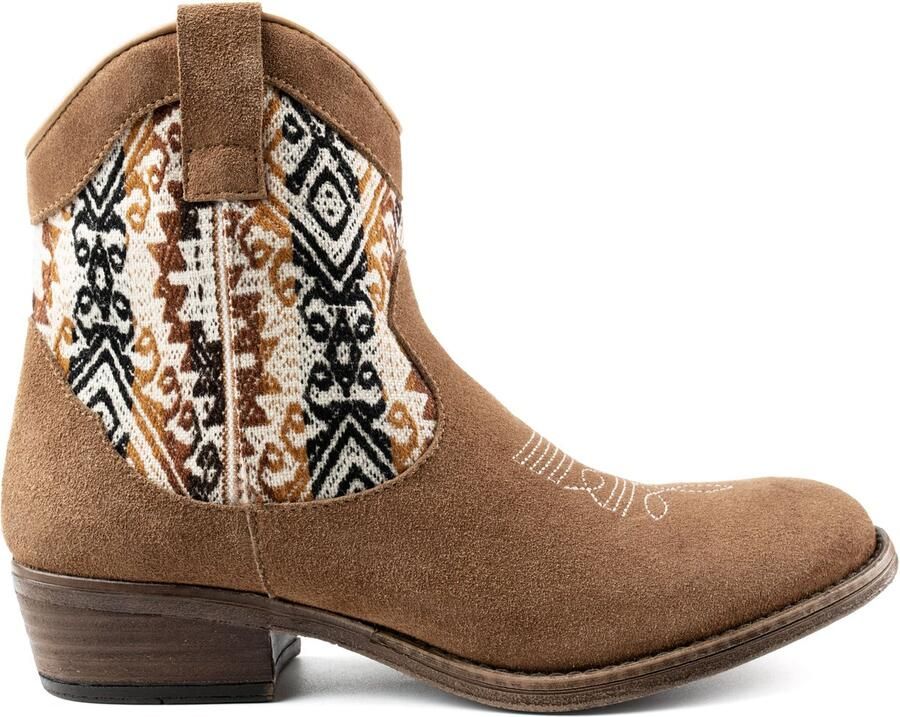 Inkkas Desert Western Boot dames cowboylaars lichtbruine suède Western enkellaars met authentiek Peruaans textiel & rubberzool comfortabele hak duurzame keuze