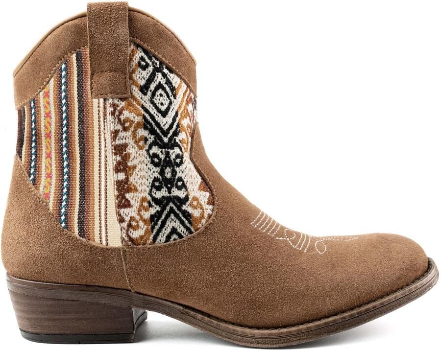 Inkkas Desert Western Boot dames cowboylaars lichtbruine suède Western enkellaars met authentiek Peruaans textiel & rubberzool comfortabele hak duurzame keuze