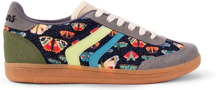 Inkkas Flutterby Vegan dames tennis sneaker low top Vegan sneaker met vlinderprint teal roze zwart 100% Vegan