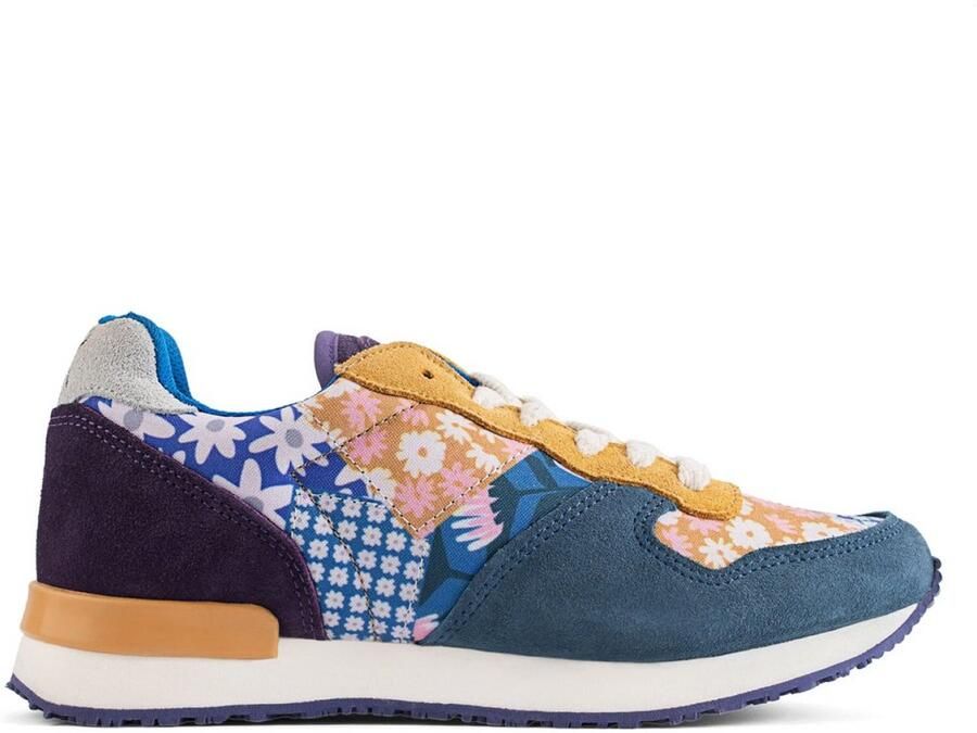 Inkkas Hendrix dames sneaker comfortabele kleurrijke suède sneaker met flower-power patchwork multicolor