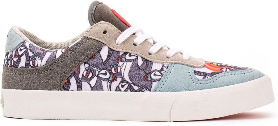 Inkkas Lundi Vegan Ace Low Top dames sneaker 100% Vegan low top sneaker geïnspireerd op de papegaaiduiker zwart wit met oranje & steel blue accenten