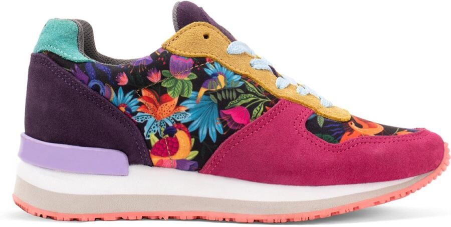 Inkkas Luzon dames sneaker comfortabele suède sneaker met rainforest-vogelprint groen blauw multicolor