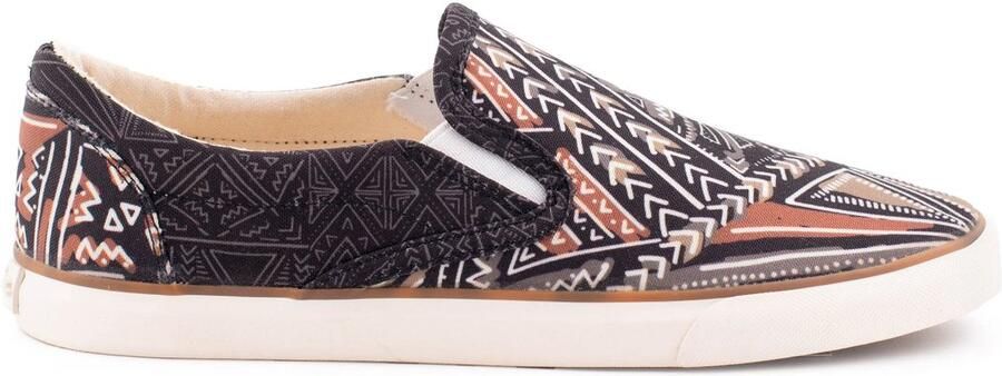 Inkkas Mali dames Vegan Slip On comfortabele canvas slip-on sneaker met Bogolan mud kleed print (Mali West-Afrika) zwart bruin tan lichtgewicht & 100% Vegan