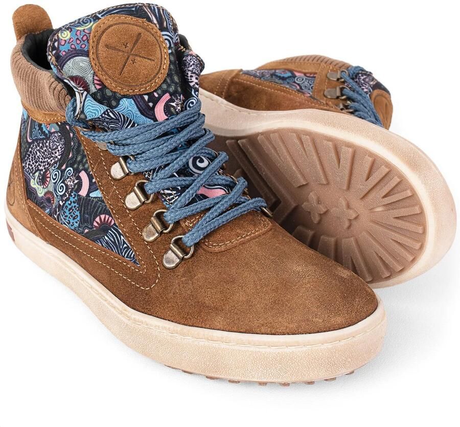 Inkkas Nakuru Camping Boot dames wandel sneaker tan suède hiking boot met wildlife-print Lake Nakuru (Kenia) leren voering robuuste & duurzame profielzool