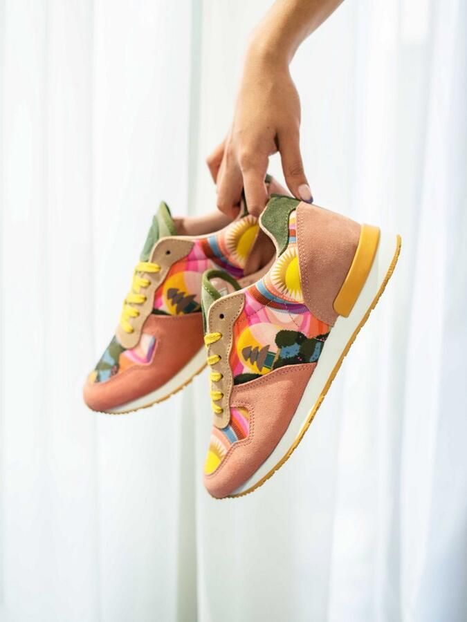 Inkkas Samhadi dames sneaker comfortabele suède sneaker geïnspireerd op zonsondergang blush multicolor