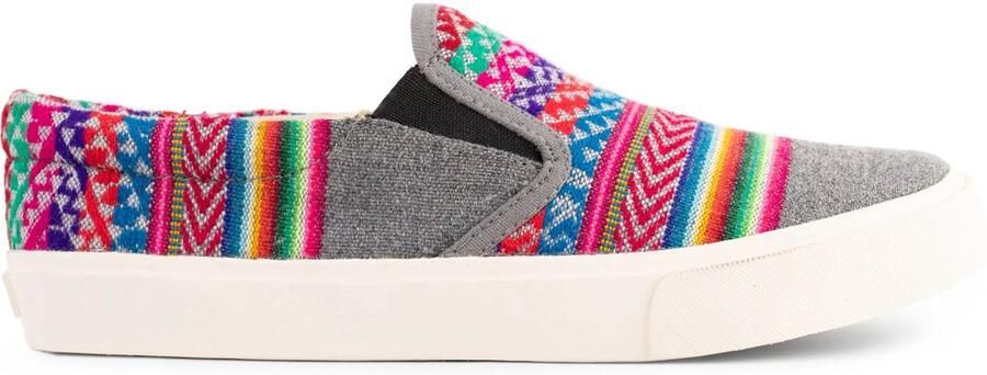 Inkkas Slate dames Vegan Slip On comfortabele canvas slip-on sneaker met kleurrijke Peruaanse print op grijs lichtgewicht & 100% Vegan