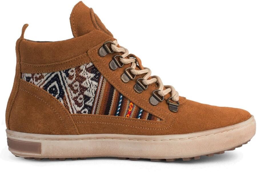 Inkkas Tan Suede Camping Boot dames wandel sneaker leren hiking boot van tan suède met Peruaanse print waterafstotend gevoerde binnenvoering & uitneembare inlegzool