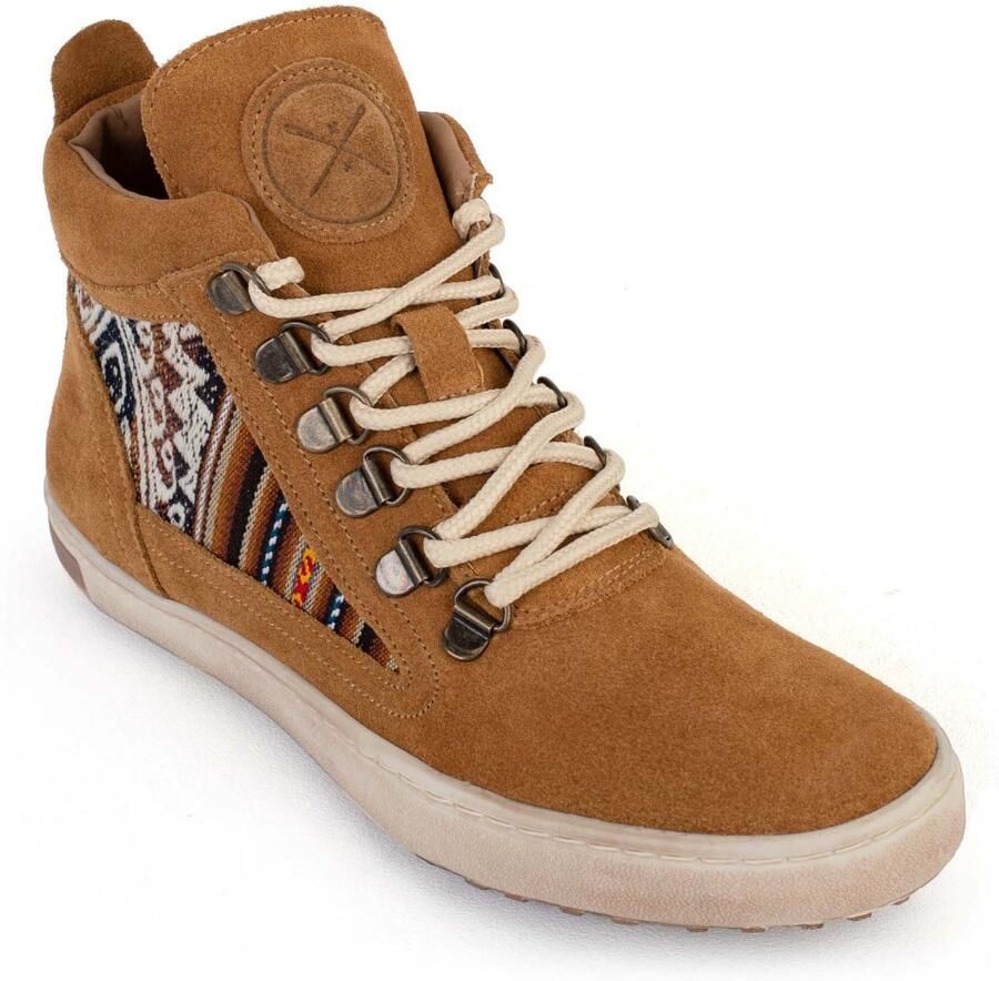 Inkkas Tan Suede Camping Boot dames wandel sneaker leren hiking boot van tan suède met Peruaanse print waterafstotend gevoerde binnenvoering & uitneembare inlegzool