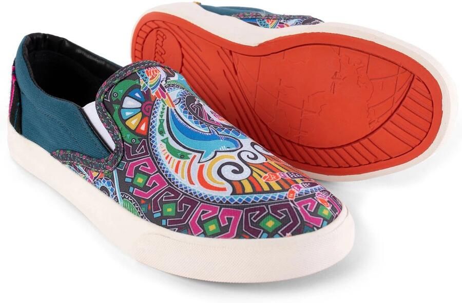 Inkkas Tuamotu dames Vegan Slip On comfortabele slip-on sneaker met oceaanprint (Frans-Polynesië) lichtgewicht & 100% Vegan