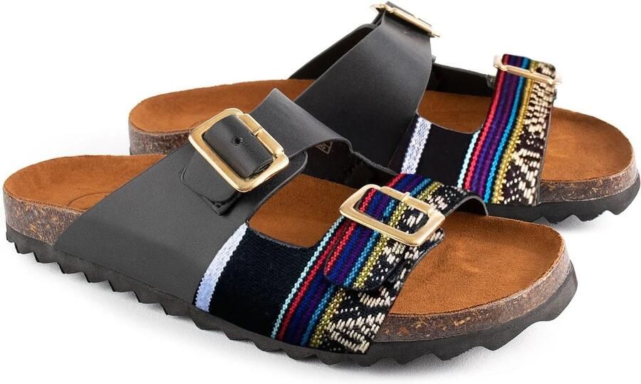 Inkkas vegan dames sandalen Blackbird Buckle zwarte Buckle sandalen met Peruaanse band lichte comfortabele zomersandalen voor vakantie en vrije tijd