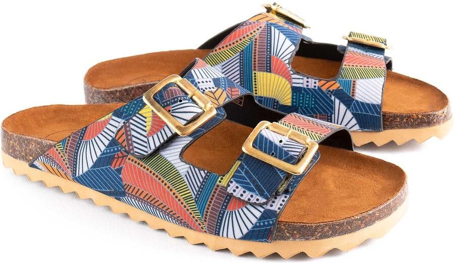 Inkkas vegan dames sandalen Cyprus Buckle mediterrane Buckle sandalen in aardetinten met turquoise lichte zomersandalen voor citytrip strand en vakantie