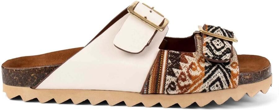 Inkkas Vegan dames sandalen Desert Buckle sandalen met woestijnprint en witte band comfortabele lichte zomersandalen voor festival en vakantie