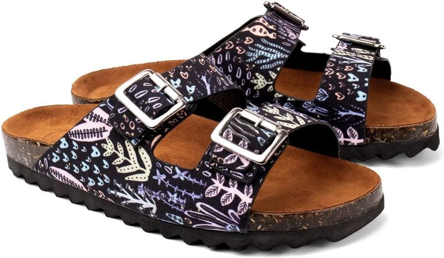 Inkkas Vegan dames sandalen Loomi Buckle sandalen met lemur en nachtprint lichte comfortabele zomersandalen voor festivals en vrije tijd