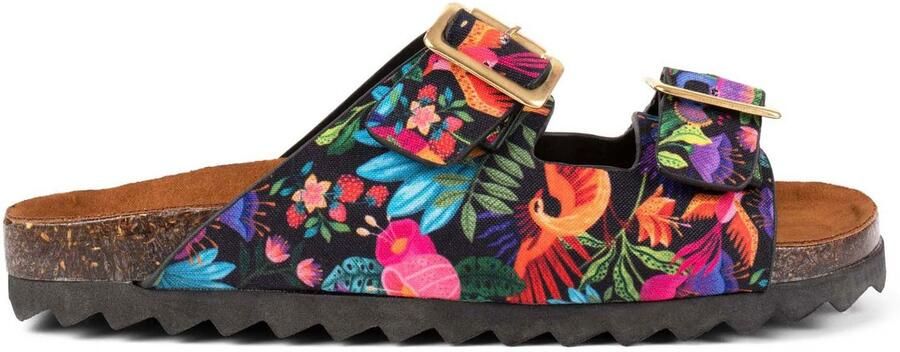 Inkkas Vegan dames sandalen Luzon Buckle tropische Buckle sandalen met kleurrijke vogels en bloemen zomersandalen voor strand festival en vakantie