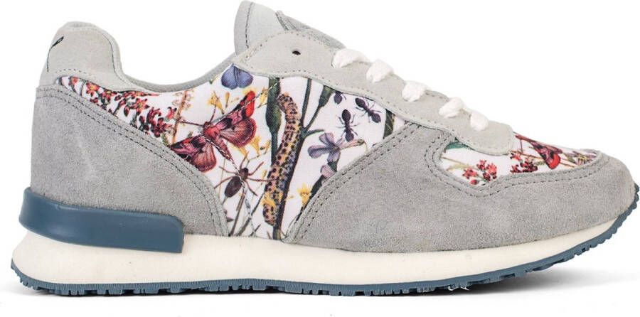 Inkkas Monterey dames sneaker comfortabele suède sneaker met subtiele nature-print grijs wit roze geel blauw