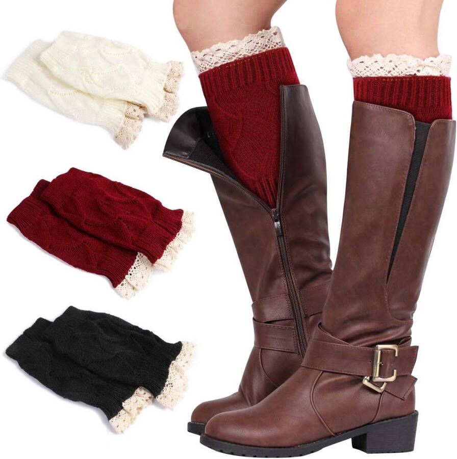 Inovra Dameswinterbeenwarmers in kant- en haakwerkstijl 3 paar kort en warm geschikt voor laarzen