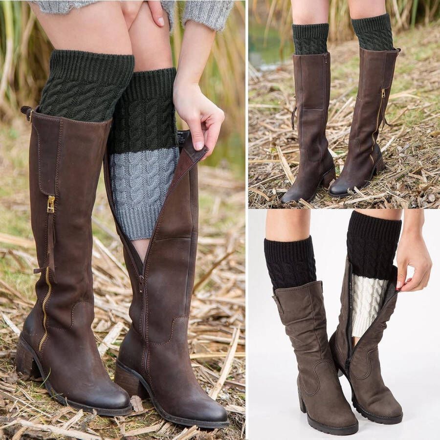 Inovra Winterbeenwarmers voor dames Gebreide en gehaakte been- en polswarmers 2 paar Meisjeslaarzen accessoires Zwarte en witte laarzen afdekking met korte knopen