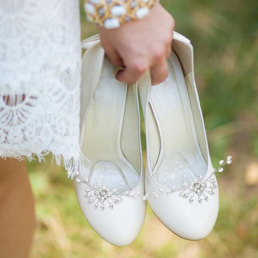 Inovra Parelschoengespen met diamant kristallen voor bruiloft en mode 2 stuks