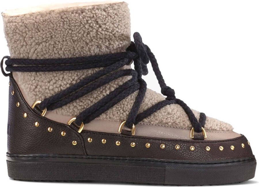 INUIKII Enkellaarsjes Dames Outdoor Snowboots Damesschoenen Leer Curly Rock Zwart combi