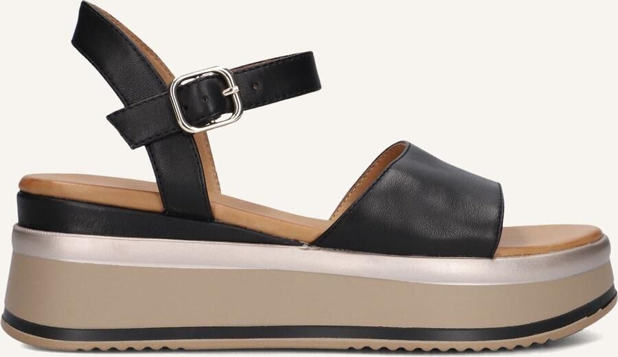 Inuovo Zwarte Leren Sandalen met Gouden Gesp