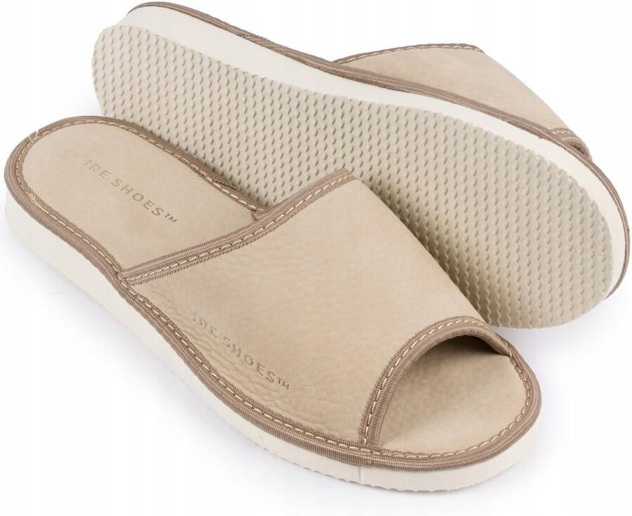 IRE SHOES Dames Nubuck Leren Slippers Open Teen Beige