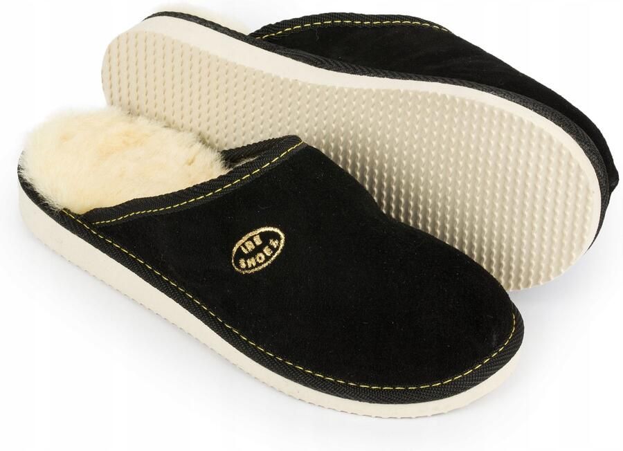 IRE SHOES Dames pantoffels zwart leer wol gevoerd