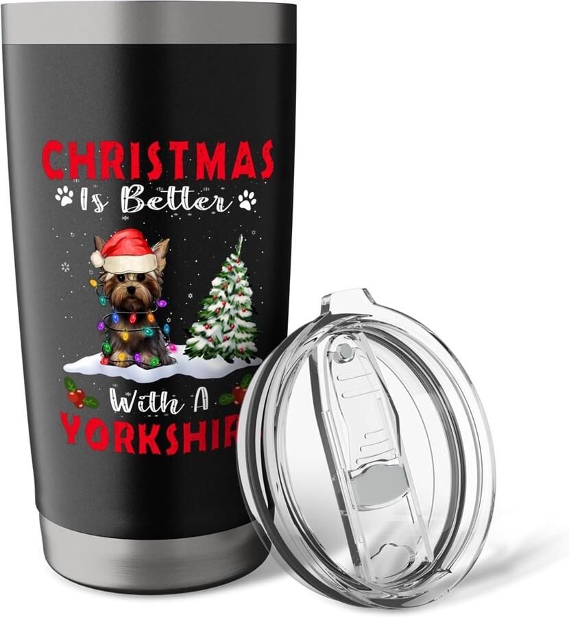 Is leuker met een Yorkshire Terrier Kerst Pup Thermosbeker