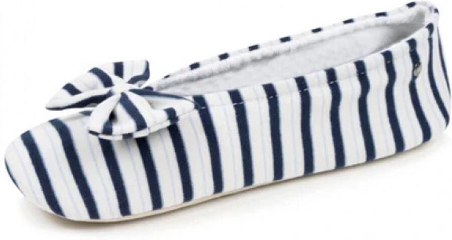 Isotoner Dames Ballerina Pantoffel Rayures Bleues Blauw