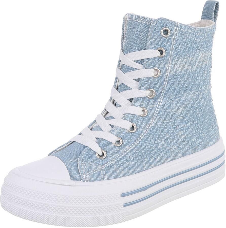 Italy Design Dames hoge sneaker lichtblauw wit