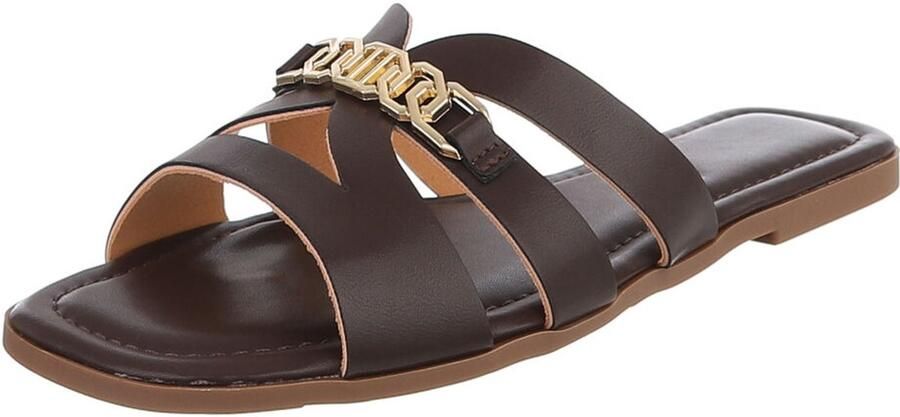 Italy Design Dames Sandaal met Logo-detail en Platte Zool