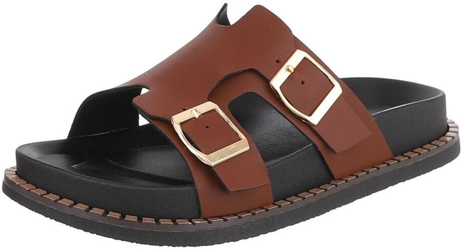 Italy Design Dames slipper met gespen en comfortzool