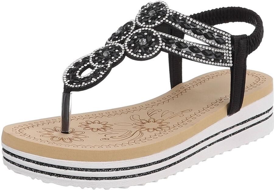 Italy Design Damessandaal sleehak met strass en elastische hielband