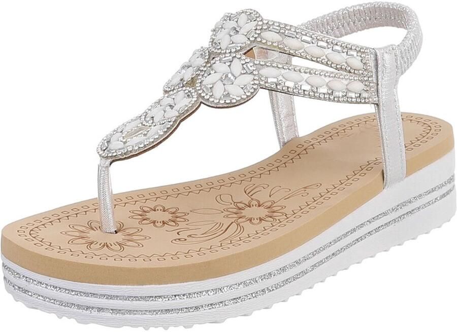 Italy Design Damessandaal sleehak met strass en elastische hielband