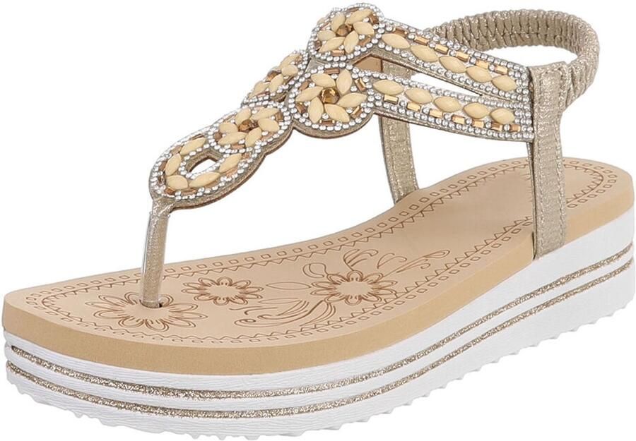 Italy Design Damessandaal sleehak met strass en elastische hielband